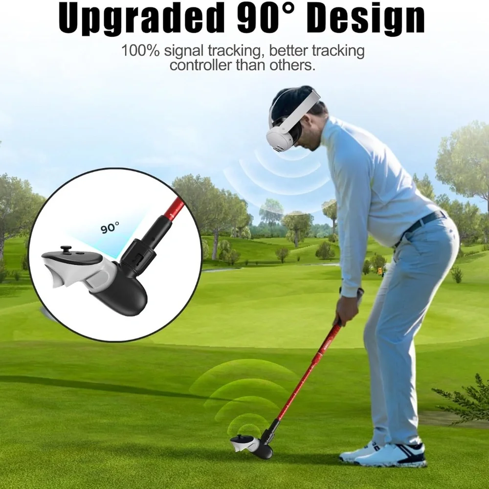 YOGES Adjustable Length VR Golf Club Handle for Meta For Quest 3 or 2 Black/Red